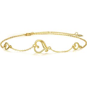 14K GOLD HEART Anklet للنساء ، 14K ذهبيًا حقيقيًا للسيدات ، حب القلب ، حجارة ، جوهر الشاطئ ، لعيد ميلاد الزوجة ، هدايا عيد الحب لأمي أختها ، 8 ''+1 ''+1 ''