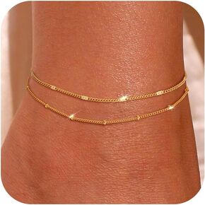سوار في الكاحل للنساء - 14 كيلو الذهب مطلي بالأساور في الكاحل كوبان كوبي رابط القلب خرز Heart Heart Beads Herringbone Pearl Anklet for Women