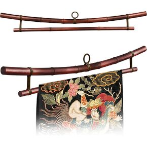 Smoked Bamboo Tapestry Holder, Rug Wall Hanger, Tapestry Wall Hanger, Obi Textile Hanger - Zen Pagoda Style Up to 19", 23", 30" or 36" - Japanese Ikat Kimono Display - Authentically Handmade (Fits 19 Inch tapestry)
