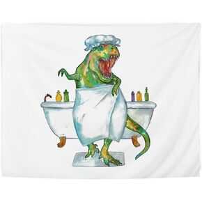 YTRGI Funny Dinosaur Bathroom Tapestry Wall Hanging, Funny Tyrannosaurus Taking a Bath Wall Tapestry Blanket for Bathroom Boys Room Nursery Bedroom Decoration, 50x60 Inch