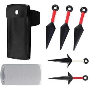 Leaf Village Ninja 5 PCS Kunai و Ninja Pu Leather Kunai Bag مع ضمادة بيضاء Cosplay Ninja Anime Assume (7 Pack)