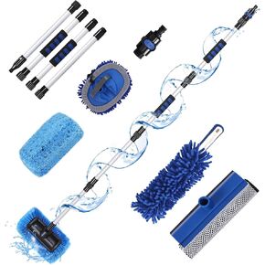 XCBYT Car Wash Brush with Long Handle, Anti-Scratch Plus Size Soft Car Wash Brush with Hose Attachment, Car Wash Brush with Through Water, Windshield Squeegee Car Wash Kit for SUV RV Truck