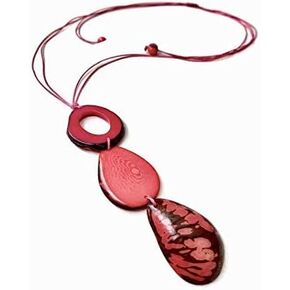 Long tagua necklace in red and blue, organic handmade tagua nut jewelry TAG638