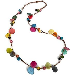 Tagua Nut Multi Color Necklace Tag695 ، حزام قلاد قابل للتعديل. مجوهرات تاجوا العضوية