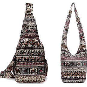 Women Sling Bag Bag Canvas Large Boho Backpacks Multipurpose Daypacks Bohemian Hobo Crossbody Bag
