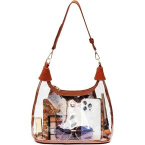 Clear Shoulder Bags for Women, Stadium Approved Cute Hobo Tote Crossbody Handbag Mini Clutch Purse