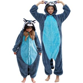 DarkCom Kids Raccoon Onesie, Cosplay Animal Onesie Halloween Costume Christmas Pajamas Sleepwear for Women and Men