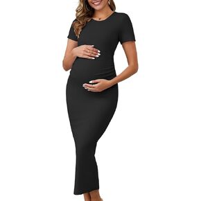 نساء فستان الأمومة bodycon midi side ruched مضلع قصير الأكمام كوكتيل الحمل زفاف