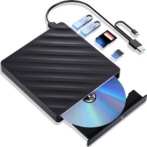 محرك أقراص بلو راي خارجي، مشغل بلو راي محمول 5 في 1 مع USB 3.0 نوع C، ناسخ أقراص DVD 3D Blu Ray مع منفذ SD/TF، ​​محرك أقراص Blu Ray متوافق مع سطح مكتب الكمبيوتر المحمول الذي يعمل بنظام Windows، مشغل Bluray للكمبيوتر الشخصي