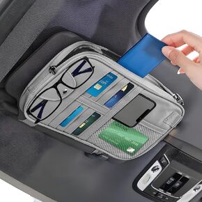 Upgrade Car Possor منظم ، منظم أقسوس Car Sun Multipurpose مع حامل النظارات الشمسية لبطاقات التخزين المصرفية ، رخصة القيادة ، منظم Pu Leather Truck Fors في معظم المركبات (أسود)