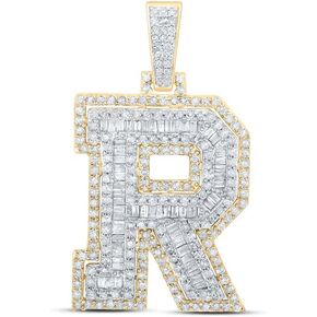 Jewels By Lux 10K Yellow Gold Mens Baguette Diamond Initial Letter Charm Pendant