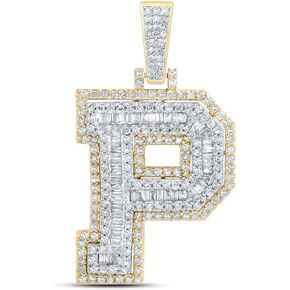 Jewels By Lux 10K Yellow Gold Mens Baguette Diamond Initial Letter Charm Pendant in Kuwait