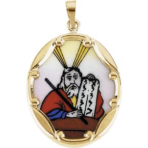 Jewels By Lux 14K Yellow Gold 13x10mm Moses Hand-Painted Porcelain Medal