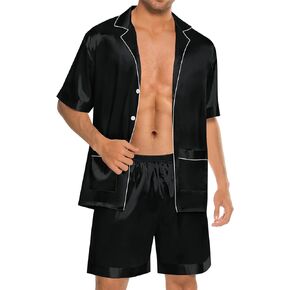 Swomog Mens الحرير Pajama مجموعة 2 قطعت الأكمام قصيرة ساتان ساتان الزر لأسفل PJ in Saudi Arabia