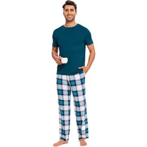 Bamboo Viscose Men's Pajama Sets Short Sleeve Crew Neck Lounge Sets with Pockets