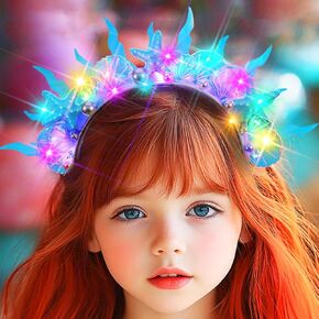 Graeen Light Up Mermaid Starffish Beadbance Seashell Headpiece Glow Pearl Association for Girls (Blue ، Size)
