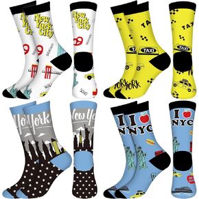 8 Pairs New York Crew Socks Colorful Funny Travel & Cities Souvenir Nyc City Socks for Birthday Christmas Men Women Gifts