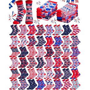 Ramede 48 Pairs Patriotic Socks Bulk for Men Women American Flag 4th of July Crew Socks Independence Day Dress