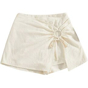 Girl's Ring Linked Wrap Skorts Y2k Ruched Elastic Waist Skort Casual Vacation Summer Skirt Shorts