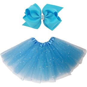Girls Layered Stars Sequins Tutu Skirt Princess Ballet Dance Dress with Hairbows for 2-8 Years
