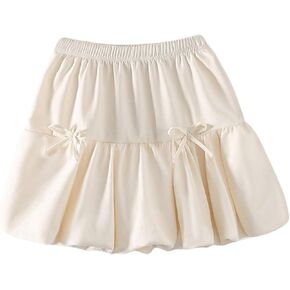 Verdusa Girl's Bow Tie Puffy Short Skirt Solid Color Flared Summer Mini Skirts