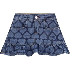 GUESS Girls' Eco Denim Skirt with Hearts