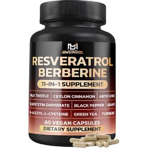 BMVINVOL Resveratrol Supplement | Berberine, Quercetin, Grape, N-Acetyl Cysteine NAD Supplement for Antioxidant & Anti-Aging Support