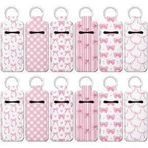 12 PCS PINK BOIN BOY حامل أحمر الشفاه سلسلة مفاتيح اللطيف اللطيف جيب الشفاه المسكنات المحفظة على حقائب الظهر للنساء للنساء.