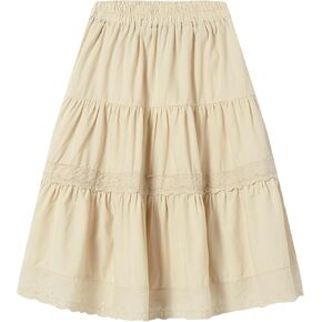 Mud Kingdom Girl Midi Skirts Ruffle Tiered Hem Skirt with Lace Trim Elastic Waist Cotton Summer