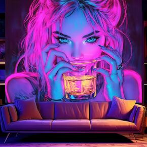 Blissyard Blacklight Tapestry Bedroom Cool Code Girt Girl Anime Wall Tapestry Aesthetic UV Tapestries Purple Tapestries Glow في جدار الفن المظلم معلق غرفة نوم Decord Backdrop Decor