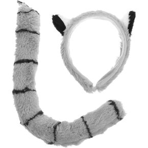 Lemuroid Ears Headband Tail: Lemuroid Cosplay Costume Set Grey Lemuroid Costume Hair Outfits Hair Bands for Halloween Christmas Festival Theme Party