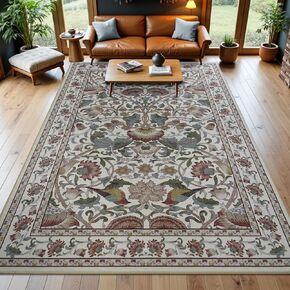 8x10 Large Area Rug for Living Room, Washable Bedroom Rug, Boho Non-Slip Carpet, Soft Low Pile Stain Resistant Rugs for Dining Room, Black