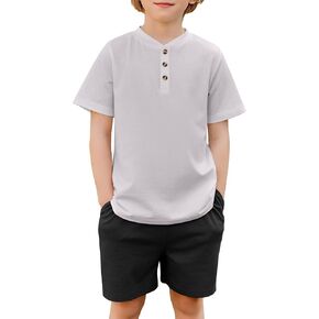 Arshiner Boys Summer Clothing Sets 3-button Short Sleeve Tee and Shorts Casual Outfits for 5-12 Years