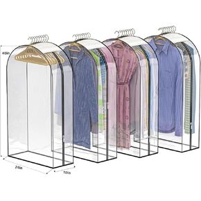 Upgraded Thickened Clear Garment Bags for Hanging Clothes 4 Packs, 10“ Gusseted Clothes Hanging Storage Bags for Closet, Shirts, Coats, Dresses (32 inch)