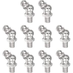 uxcell Nickel-Plated Iron 45 Degree Grease Fitting M8 x 1mm Thread Hydraulic Grease Fitting Accessories, 10Pcs