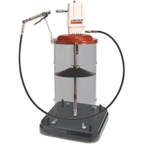 Lincoln 917 High Pressure 50:1 Pneumatic Air Operated Grease Pump, 120 lb. Drums, Drum Cover, Roll Around Base, Follower Plate, 7' Hose, Control Valve