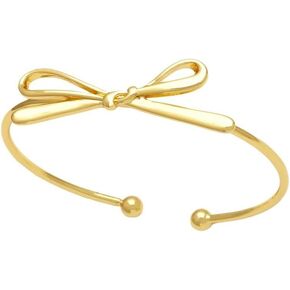 Golden Bow Bangle Cuff Bracelet for Women 18K Gold Plated Ribbon Bow Knot Adjustable Open Cuffs Wrist Bracelets Fashion Christmas Birthday Jewelry Gifts