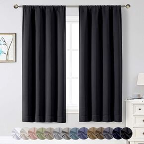 Black Blackout Curtains for Bedroom Living Room 63 Inch Length 2 Panels Set, Soft Solid Room Darkening Thermal Insulated Window Treatments, Rod Pocket Dining Room Curtains, Black, 40"Wx63"L