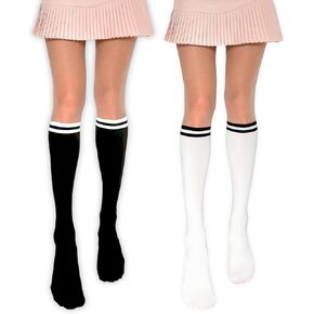 2 Pack Bundle Golf Stripe Two-Tone Knee-High Pantyhose Stocking UV Protection Soft Hip Support Made in Korea