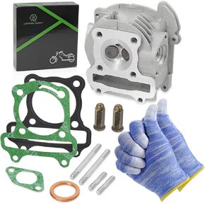 LK 50mm Cylinder Head GY6 49cc 50cc to 100cc Scooter Engine 69mm Cylinder Head Assy with Valves Set,for 139QMB 139QMA Chinese Moped ATV Go Kart Quad,Powersports Engine Kit,Non EGR Type.