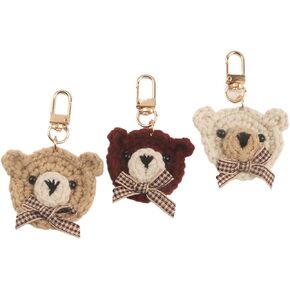 3Pcs Knitting Wool Bear Charms, Cute Bowknot Bear Keychain Bag Keyring Holder Wallet Purse Pendant Decorations