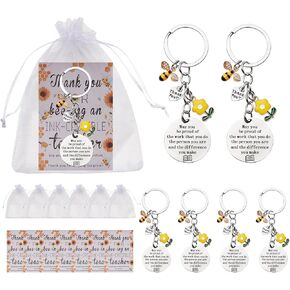 6 Sets Bee Keychain Appreciation, Thank You Gifts for Teachers - Gift for Teacher, Coworkers, Worker, Staff, Christmas, Valentines
