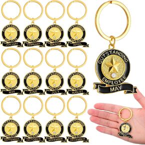 Sureio 12 Pcs Employee of the Month Keychains 1-12 Month Employee Appreciation Keychains Thank You Coworker Gifts for Coworker Teams Staff Gifts