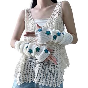 Cute Arm Cover Y2K Knitted Arm Warmer Grunge Fairy Fingerless Gloves Kawaii Kpop Arm Sleeves for Women Teen Girl