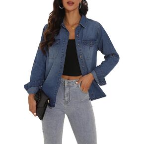 Guanyy Womens Denim Button Down Down Long Longe Sleeve v Neck Jean Tirts Western Chambray Blouse Top