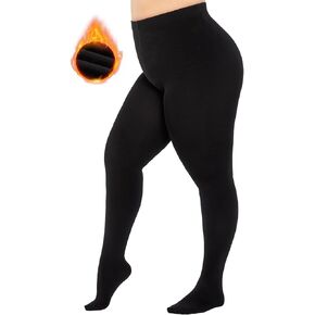 MANZI 2 Pairs Women's Plus Size Fleece Lined Tights Black Opaque Thermal Tights Winter Warm Thick Stockings 400 Denier