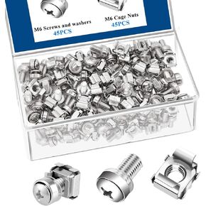 45 Pack M6 x 16mm Rack Mount Screws,Cage Nuts for Rack Mount Server Shelves,Routers,Rack Mount Server Cabinet.Server Rack Screws,Square Insert Nuts and Washers with Box in Kuwait