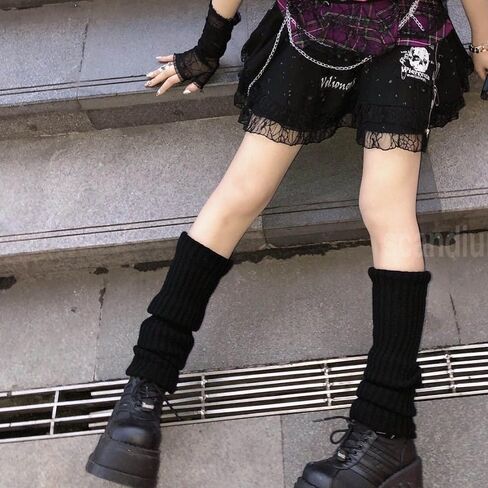 heyheyshine Y2k Star Skull Print Two Side Wear Knitted Leg Warmers Socks Punk Girls Japanese Kawaii Streetwear Leg Cover in Kuwait