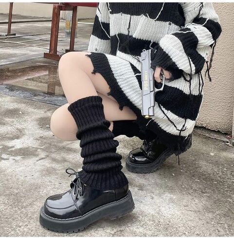 heyheyshine Y2k Star Skull Print Two Side Wear Knitted Leg Warmers Socks Punk Girls Japanese Kawaii Streetwear Leg Cover in Kuwait