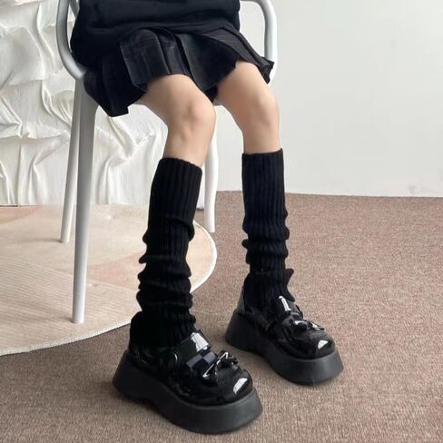 heyheyshine Y2k Star Skull Print Two Side Wear Knitted Leg Warmers Socks Punk Girls Japanese Kawaii Streetwear Leg Cover in Kuwait